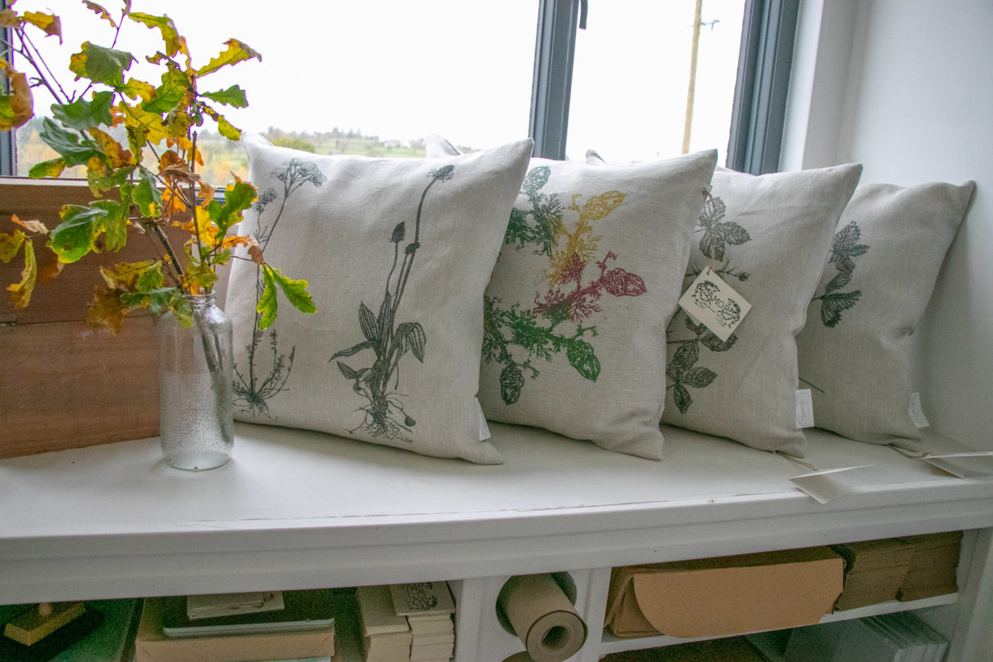 'Cuckooflower & Ribwort Plantain' Irish Linen printed Cushion/Cover from AMOR Botanical Art, Leitrim