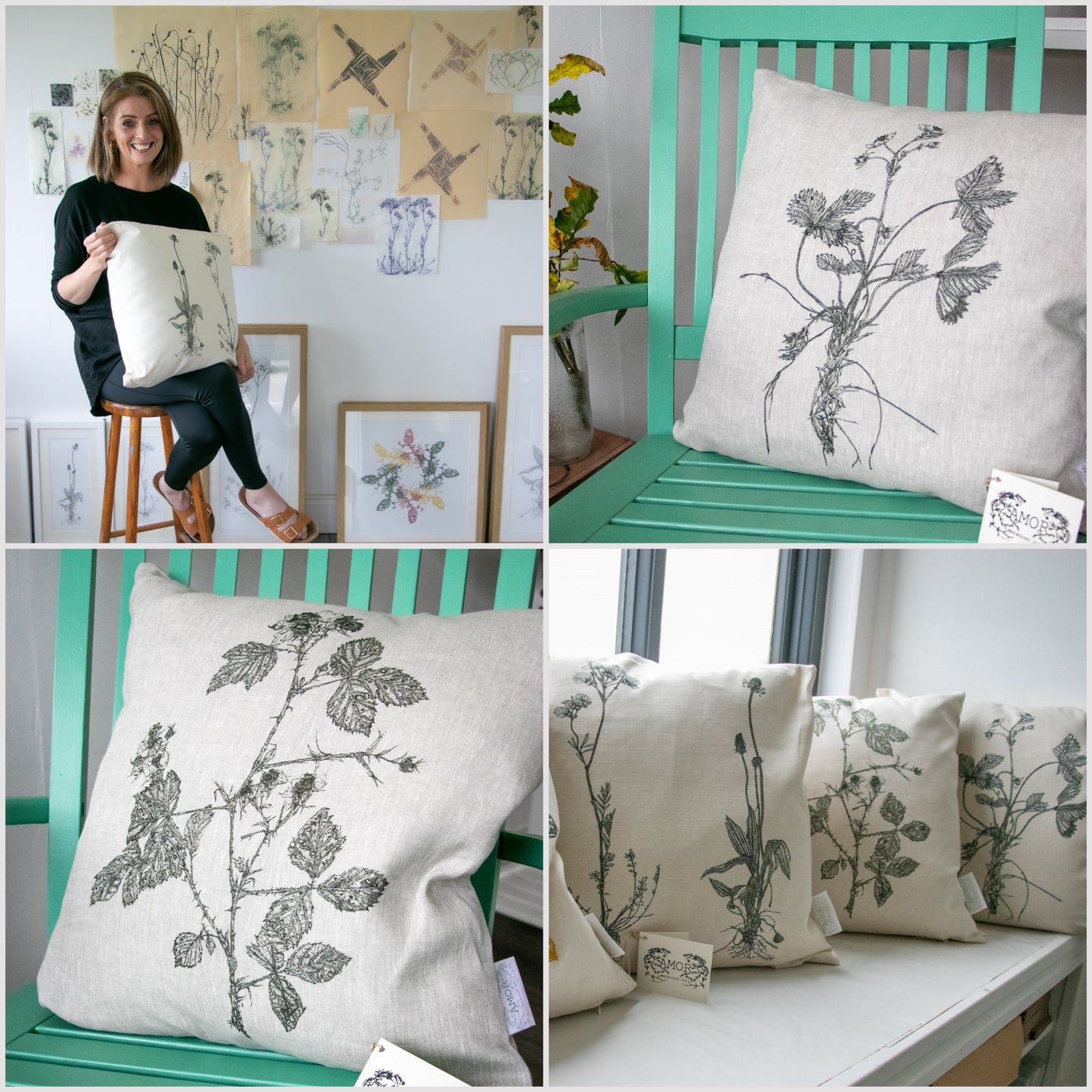 'Wild Strawberry' Irish Linen Cushion/Cover from AMOR Botanical Art, Leitrim