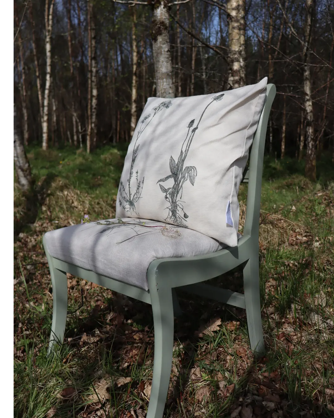 'Cuckooflower & Ribwort Plantain' Irish Linen printed Cushion/Cover from AMOR Botanical Art, Leitrim