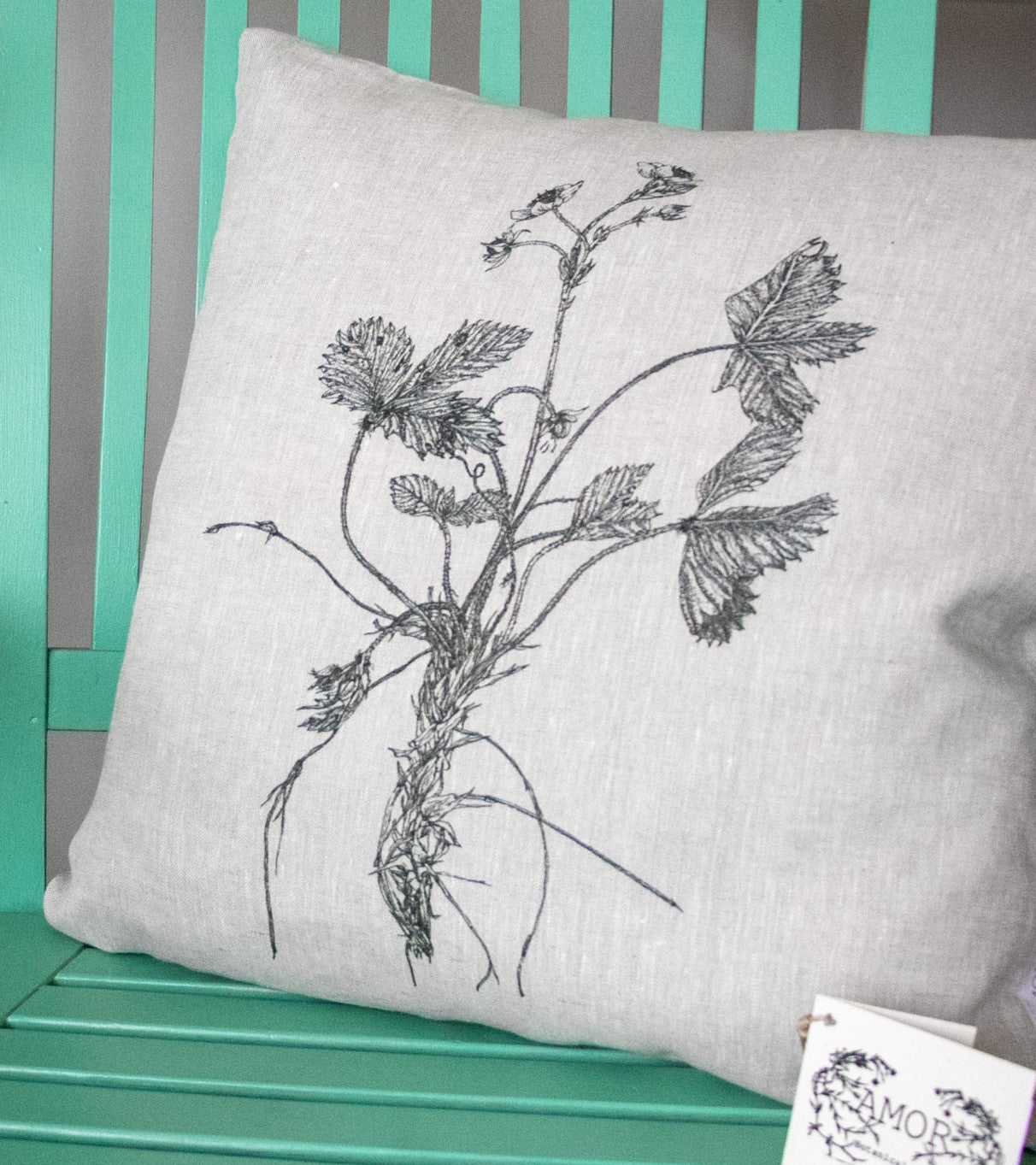 'Wild Strawberry' Irish Linen Cushion/Cover from AMOR Botanical Art, Leitrim