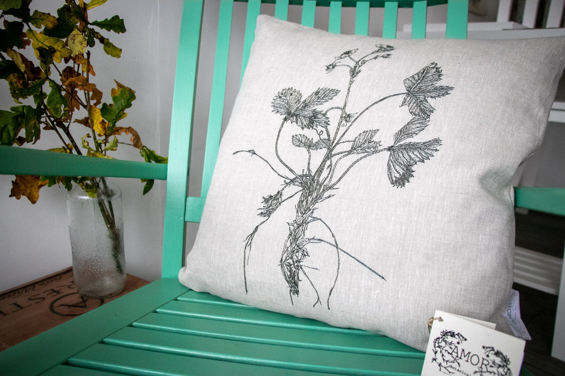 'Wild Strawberry' Irish Linen Cushion/Cover from AMOR Botanical Art, Leitrim